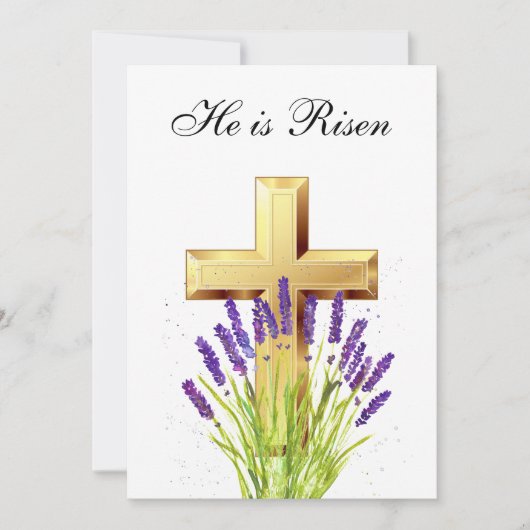 Sein ist Rised Watercolor Osterlavender Cross Einladung (Vorderseite)