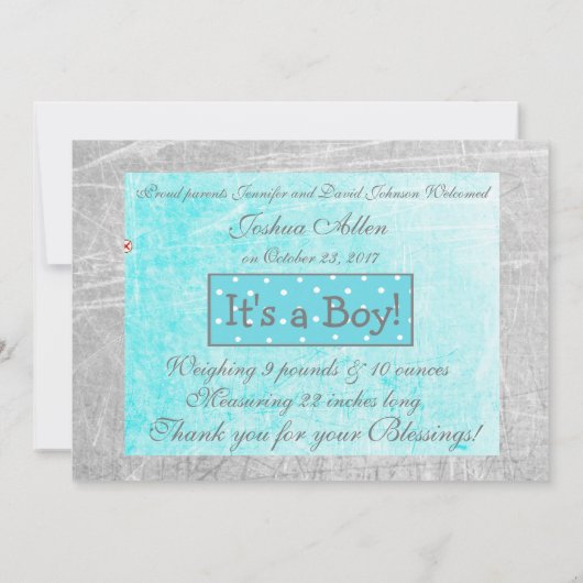 Sein Junge, Baby ist hier, Geburtshinweise Ankündigung (Rückseite)