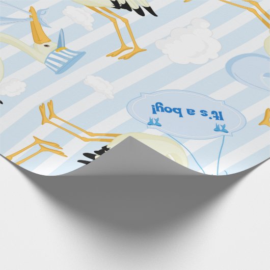 Sein Junge-Blau-Storch-Thema Geschenkpapier (Ecke)