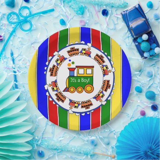 Sein Junge, Choo Choo Train Baby Dusche Party Pappteller (Party)