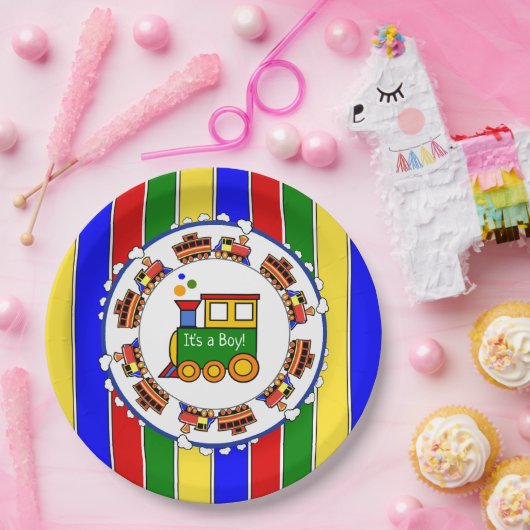 Sein Junge, Choo Choo Train Baby Dusche Party Pappteller (Party)