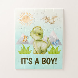 Sein Junge Dinosaurier Thema Gender Reveal Baby Du Puzzle