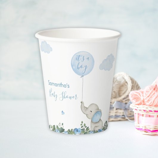 Sein Junge Wasserfarbe Elephant Blue Balloons Baby Pappbecher