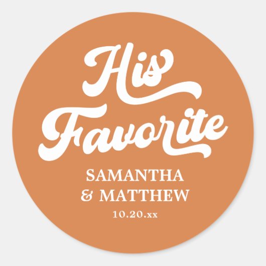 Sein Liebling Burnt Orange Retro Boho Wedding Runder Aufkleber (Vorderseite)