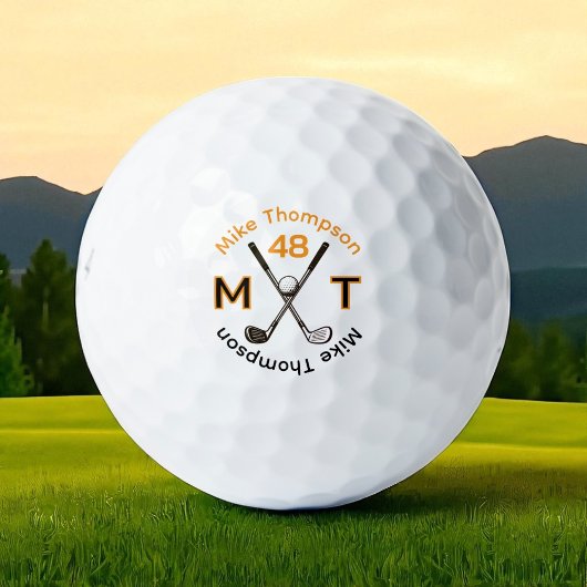 Sein Name, Initialen und Alter orange/schwarzer Go Golfball