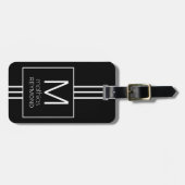 Sein Name Monogram Modern Elegant black&white Gepäckanhänger (Vorderseite horizontal)
