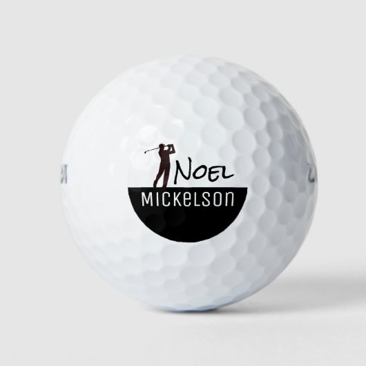 Sein Name Schwarz\Weiß Golfspieler Golfball (Vorderseite)