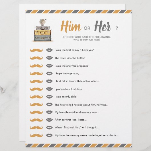 Sein oder ihr Reisethemenspiel (Vorne/Hinten)