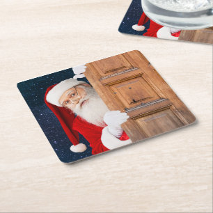 Sein Santa Frohe Weihnachten Name Rechteckiger Pappuntersetzer