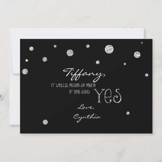 SEIN SIE MEIN BRIDESMAID Black Silver Glitzer Mode Einladung (Rückseite)