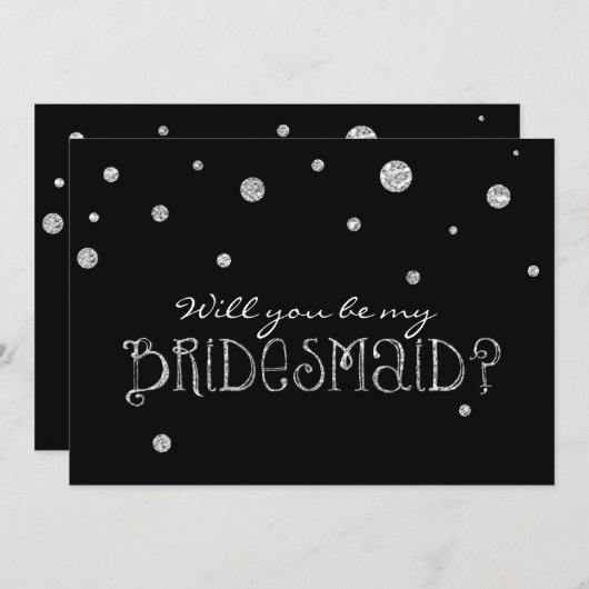 SEIN SIE MEIN BRIDESMAID Black Silver Glitzer Mode Einladung (Vorne/Hinten)
