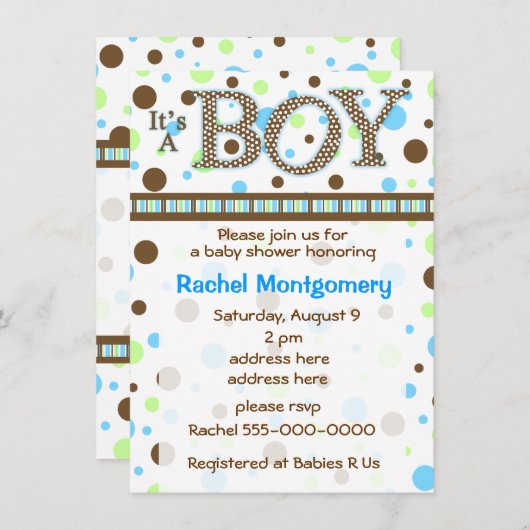 Sein Tupfen eine Jungen-Babypartyeinladung Einladung (Vorne/Hinten)