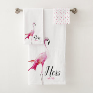 Sein und ihrs Name-tropischer Flamingo Themed Badhandtuch Set