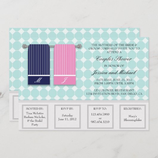 Sein und ihrs Tuch-moderne Paar-Dusche Einladung (Vorne/Hinten)