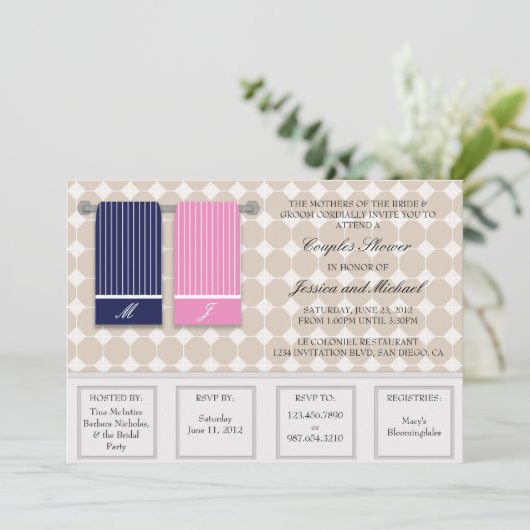 Sein und ihrs Tuch-moderne Paar-Dusche Einladung (Stehend Vorderseite)