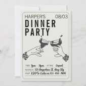 Sein und Schwarzer Retro Illustration Abendessen P Einladung (Vorderseite)