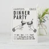 Sein und Schwarzer Retro Illustration Abendessen P Einladung (Stehend Vorderseite)