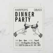 Sein und Schwarzer Retro Illustration Abendessen P Einladung (Vorne/Hinten)