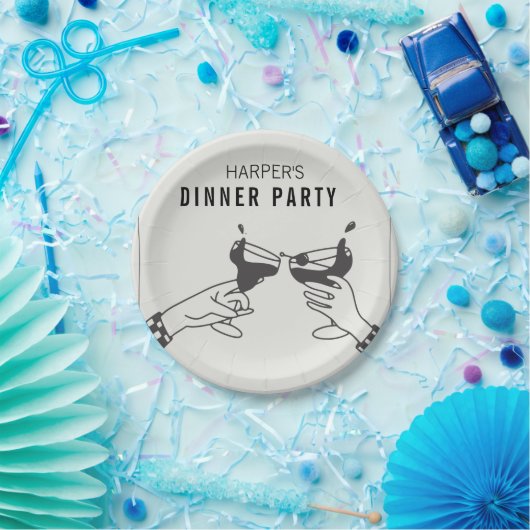 Sein und Schwarzer Retro Illustration Abendessen P Pappteller (Party)
