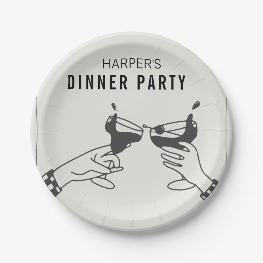 Sein und Schwarzer Retro Illustration Abendessen P Pappteller (Vorderseite)