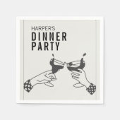 Sein und Schwarzer Retro Illustration Abendessen P Serviette (Vorderseite)