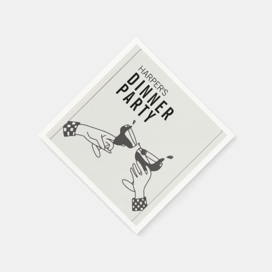 Sein und Schwarzer Retro Illustration Abendessen P Serviette (Ecke)