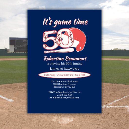 Seine 50. Innings-Baseball-Geburtstagsfeier Einladung