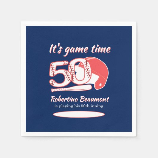 Seine 50. Innings-Baseball-Geburtstagsfeier Serviette (Vorderseite)