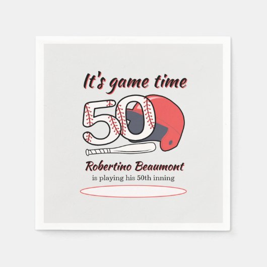 Seine 50. Innings-Baseball-Geburtstagsfeier Serviette (Vorderseite)