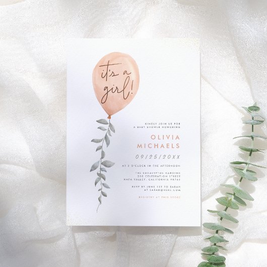 Seine A Girl Eucalyptus Greenery Balloon Baby Dusc Einladung
