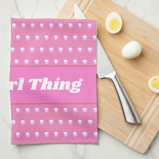 Seine a Girl Things Pink Bright Polka Dots Girly Geschirrtuch (Viertel Falte)