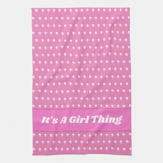 Seine a Girl Things Pink Bright Polka Dots Girly Geschirrtuch (Vertikal)