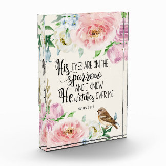 "Seine Augen sind auf dem Spatzen" Foto-Block Fotoblock