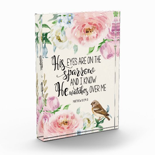 "Seine Augen sind auf dem Spatzen" Foto-Block Fotoblock (Links)