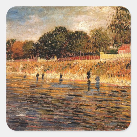 Seine-Banken von Vincent van Gogh Quadratischer Aufkleber (Vorderseite)