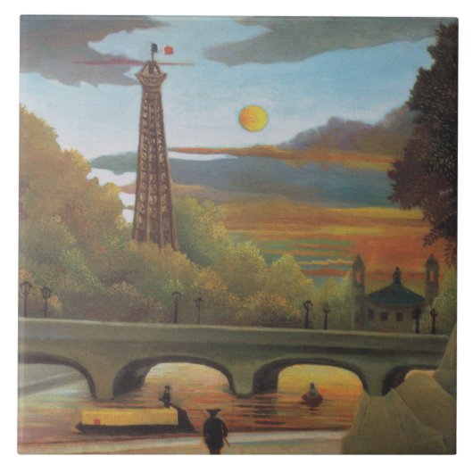 Seine & Eiffelturm im Sonnenuntergang (Paris, Fran Fliese (Vorderseite)