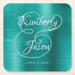 Seine/ihre Skriptnamen, gebürstete grüne Metallhoc Rechteckiger Pappuntersetzer