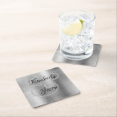 Seine/ihre Skriptnamen, gebürstete Silbermetall-Ho Rechteckiger Pappuntersetzer (Vor Ort)