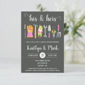 Seine & ihre Tools und Gadgets Brautparty Einladung (Stehend Vorderseite)