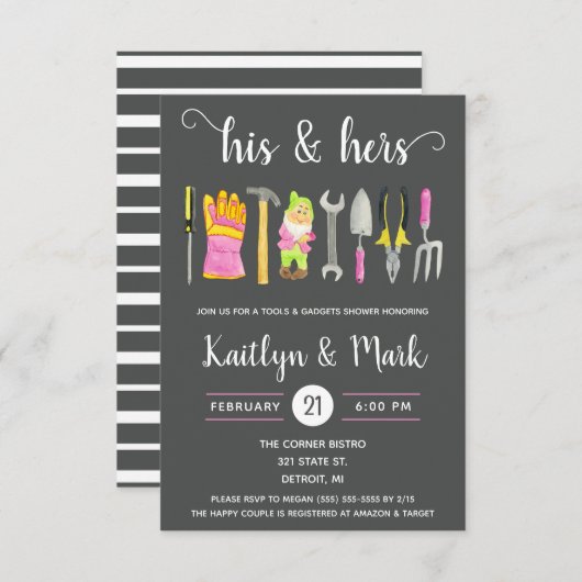 Seine & ihre Tools und Gadgets Brautparty Einladung (Vorne/Hinten)