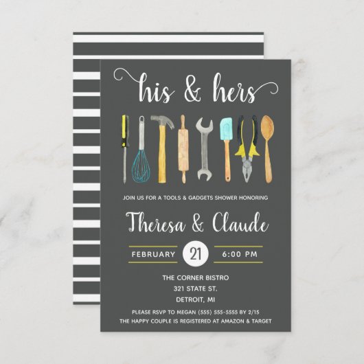 Seine & ihre Tools und Gadgets Brautparty Einladung (Vorne/Hinten)