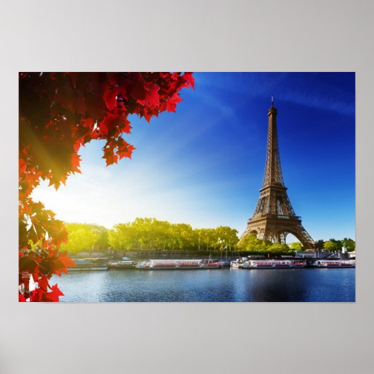 Seine in Paris mit Eiffelturm im Herbst Poster (Vorne)