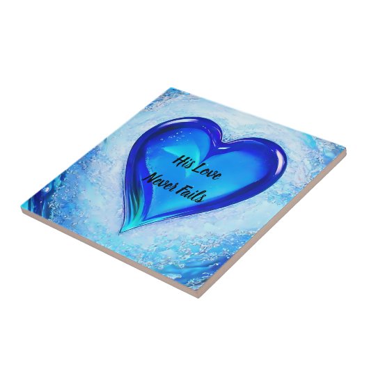 Seine Liebe Versage nie Bibelangebot Blue Heart Fliese (Seite)