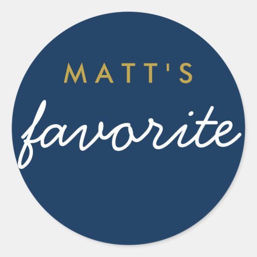 "Seine Lieblingsjause Navy Blue Gold White Runder Aufkleber (Vorderseite)