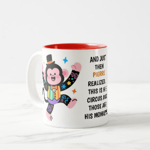 (Seine) lustigen personalisierten Zirkusaffen Zweifarbige Tasse