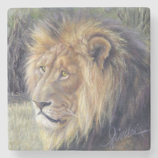 "Seine Majestäts-" Löwe-SteinUntersetzer Steinuntersetzer (Vorderseite)