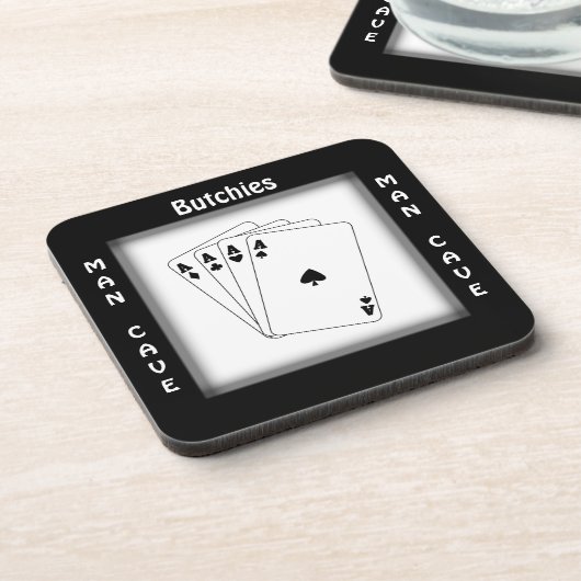 Seine Mann-Höhlen-Quadrat-Untersetzer Getränkeuntersetzer (Linke Seite)