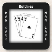 Seine Mann-Höhlen-Quadrat-Untersetzer Getränkeuntersetzer (Vorderseite)