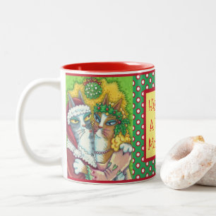 SEINE N' FITZ KISSING CATS, SANTA CLAWS XMAS TASSE