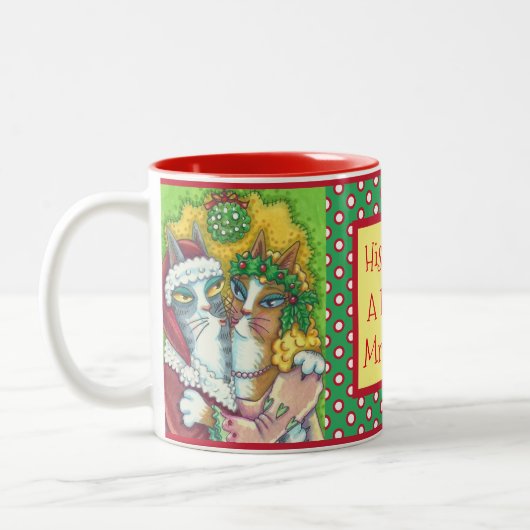 SEINE N' FITZ KISSING CATS, SANTA CLAWS XMAS TASSE (Links)